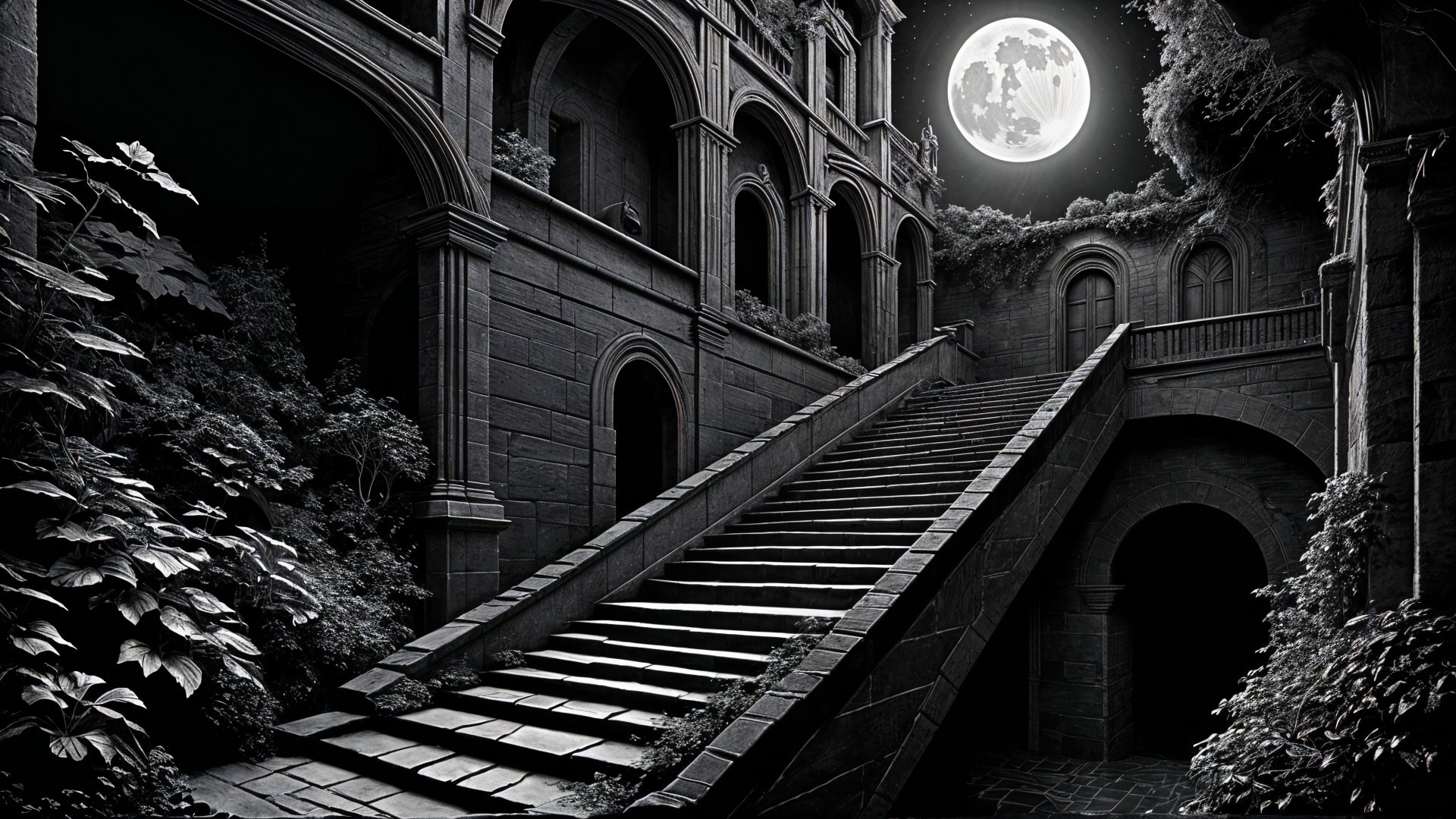Grand Staircase in Monochrome Architectural Setting