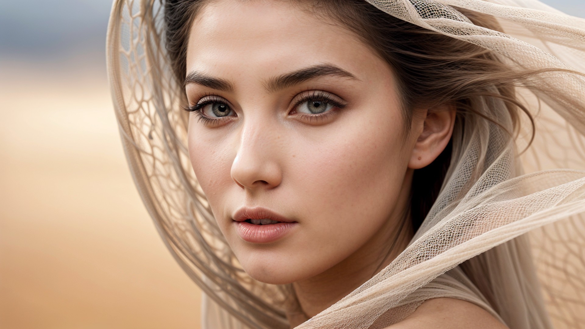 Close-up Portrait of a Young Woman with Veil