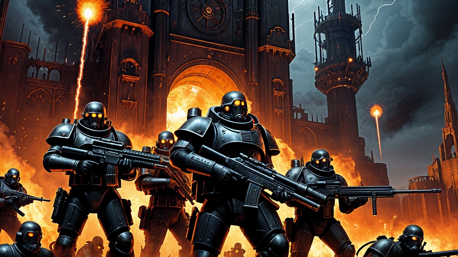 Armored Soldiers in Fiery Chaos