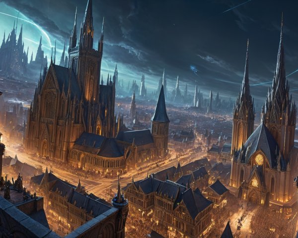Majestic Fantasy Cityscape Under Twilight Sky