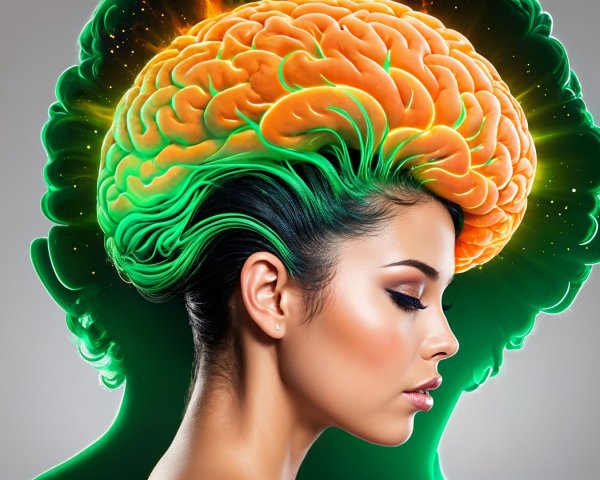 Profile of a Woman with Hair and Brain Design
