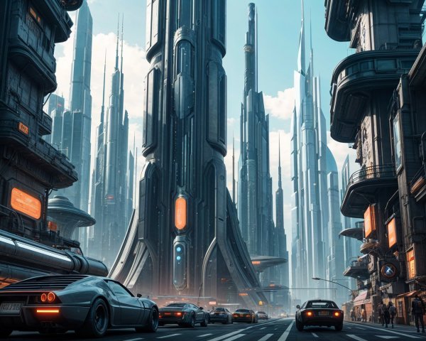 Futuristic Cityscape with Skyscrapers and Neon Accents