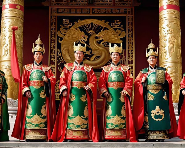 Traditional East Asian Imperial Attire of Six Men
