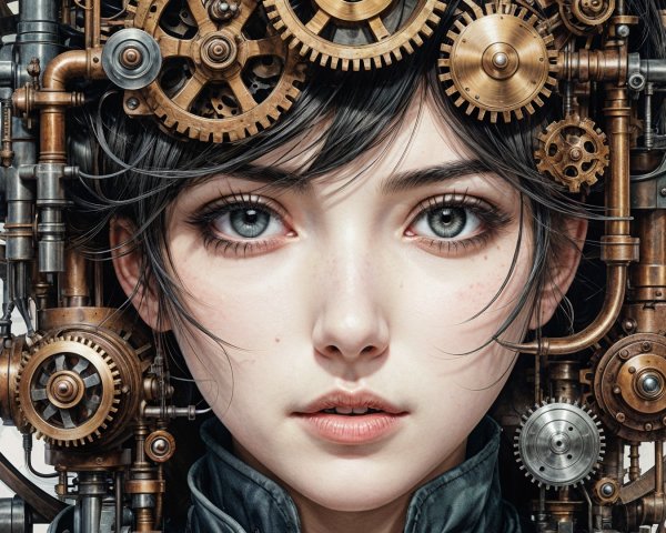 Close-Up Portrait of a Young Woman in Steampunk Aesthetic
