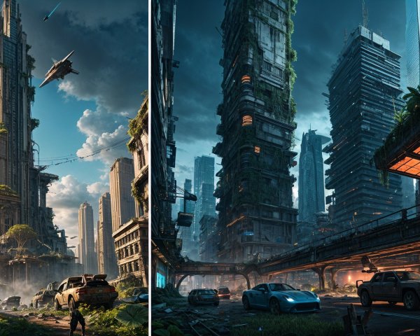 Futuristic cityscape with nature and technology blend