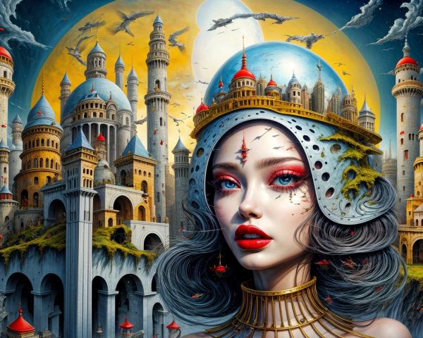 Female figure with ornate adornments and mystical makeup
