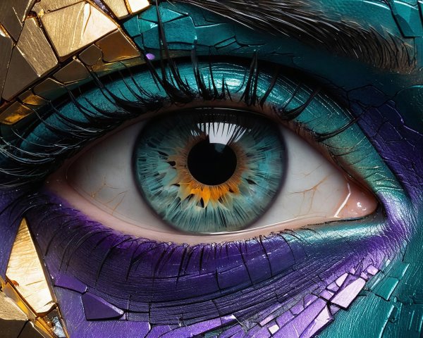 Close-Up of an Eye with Turquoise and Purple Makeup