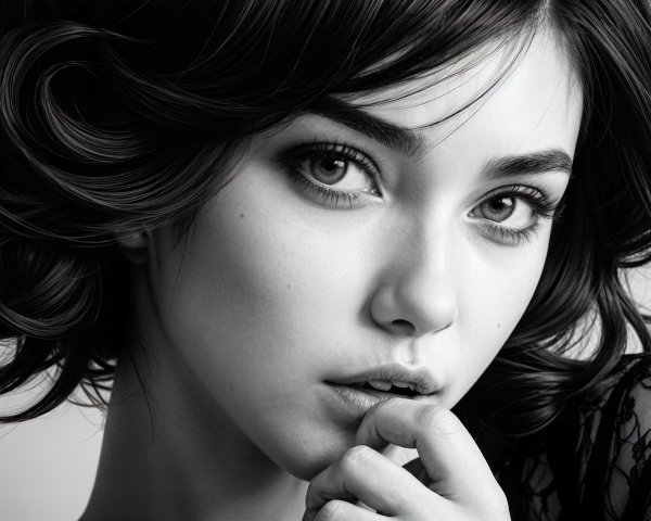 Close-up Black-and-White Portrait of a Young Woman