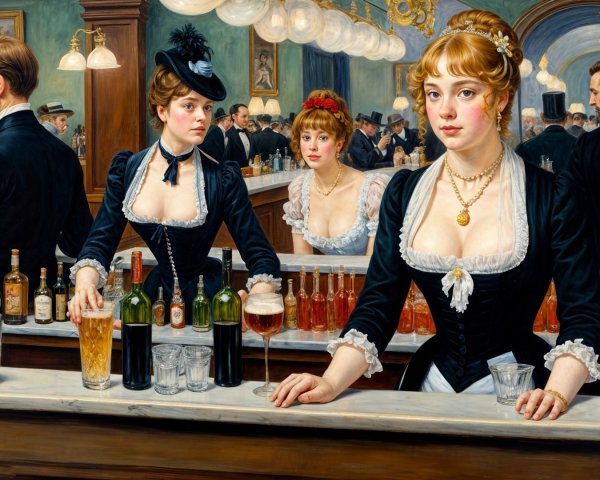 Vintage Bar Scene with Elegantly Dressed Patrons