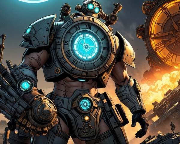 Futuristic Figure in Post-Apocalyptic Landscape