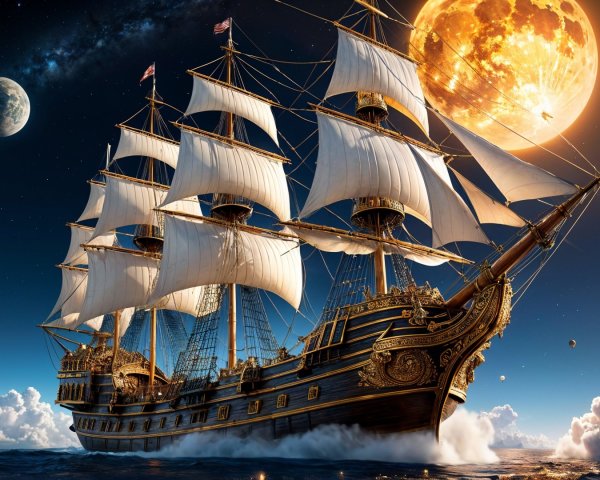 Majestic Pirate Ship in a Cosmic Sea Scene