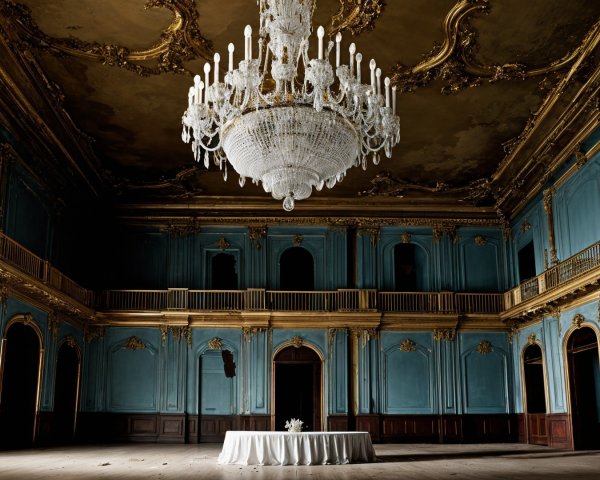 Opulent Grand Room with Blue Walls and Chandelier