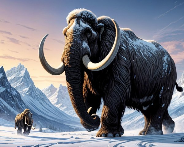 Woolly Mammoth in Snowy Prehistoric Landscape