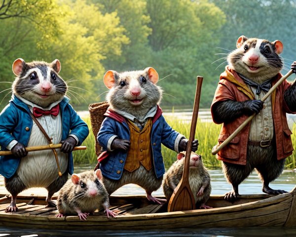 Charming Rodents in a Tranquil River Scene