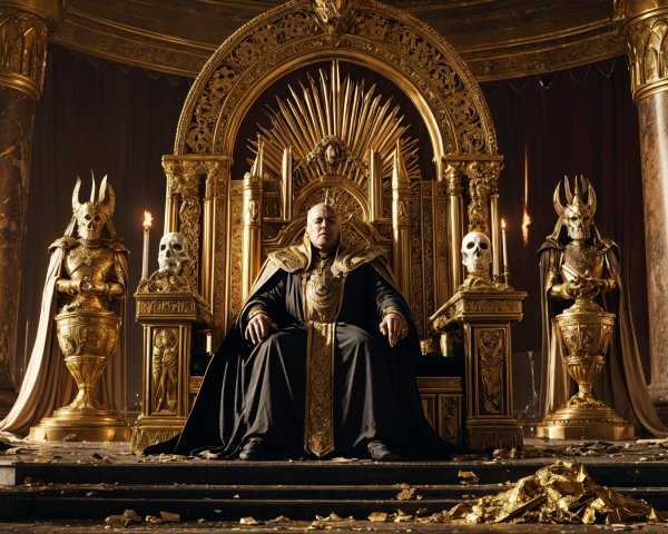 Throne Room with Gold Decor and Ominous Atmosphere