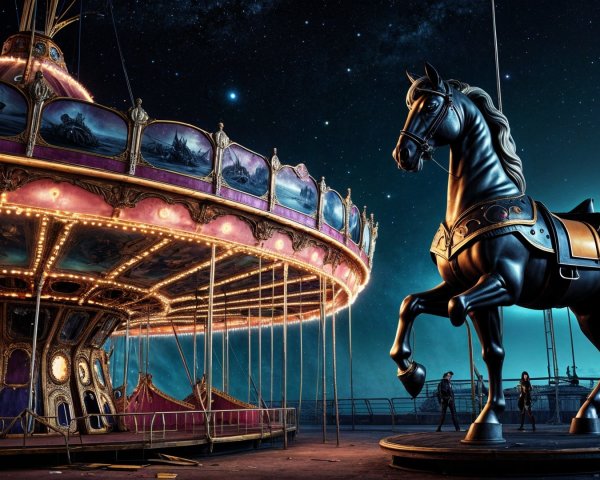 Grand Carousel with Vibrant Lights Under Starry Sky