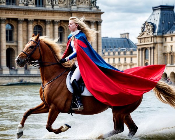 Heroic Figure on Horse in Majestic Landscape Scene
