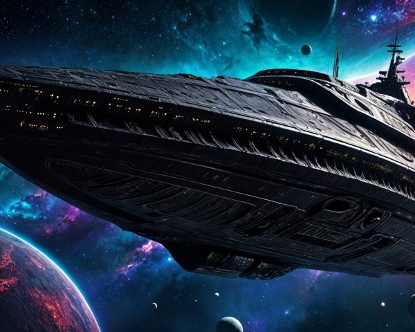 Majestic Spaceship in Vibrant Outer Space Scene