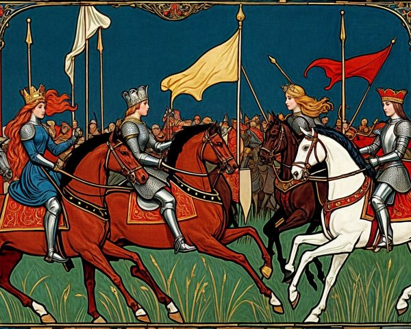 Medieval Jousting Tournament with Knights and Crowds