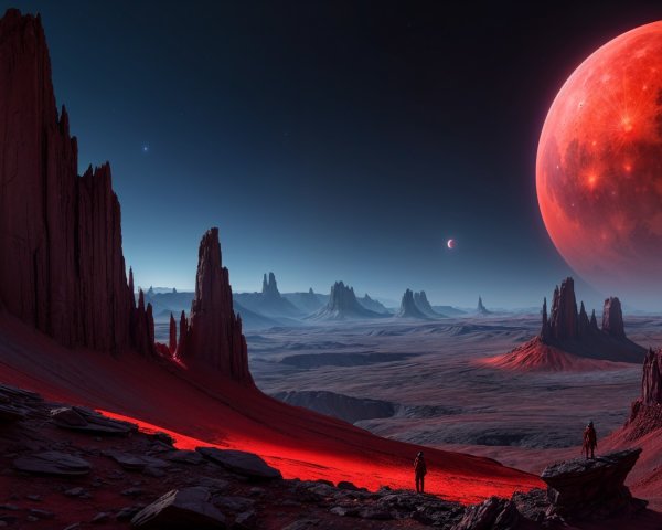 Alien Landscape with Jagged Rocks and Red Terrain