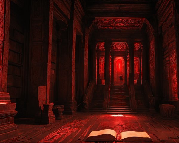 Ancient Temple Interior with Intricate Carvings and Glow