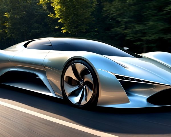 Futuristic Sleek Sports Car in Motion on Winding Road