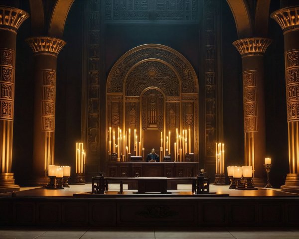 Ornate Grand Hall with High Ceiling and Detailed Pillars