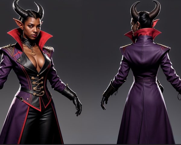 Powerful Female Character in Dark Purple Coat