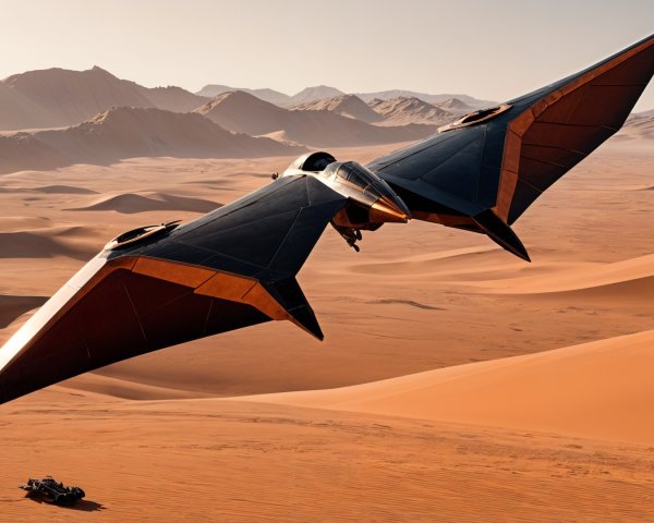 Futuristic Flying Craft in Desert Landscape Scene