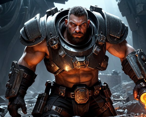 Muscular Warrior in Post-Apocalyptic Ruins