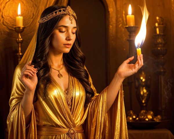 Golden Robe and Candlelight Create Enchanting Aura