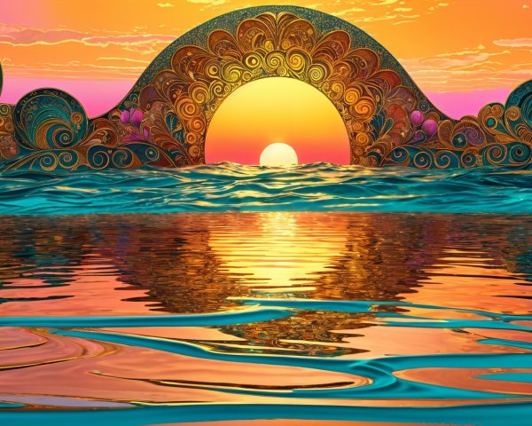 Vibrant Sunset Over Tranquil Ocean with Colorful Reflections