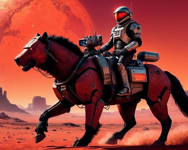 Futuristic Landscape with Robotic Horse and Astronaut