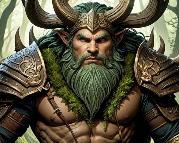 Muscular Warrior in Intricate Armor in Lush Forest