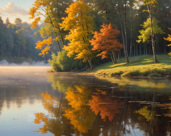 Serene Autumn Landscape by a Calm River