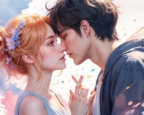 Intimate Close-Up of a Young Couple in Pastel Hues
