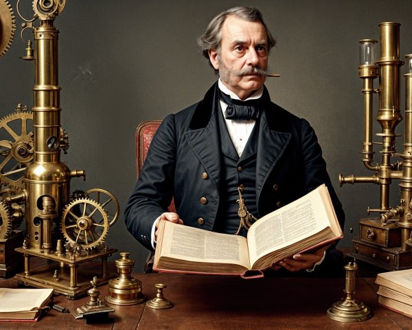 Gentleman at Victorian Desk with Scientific Instruments