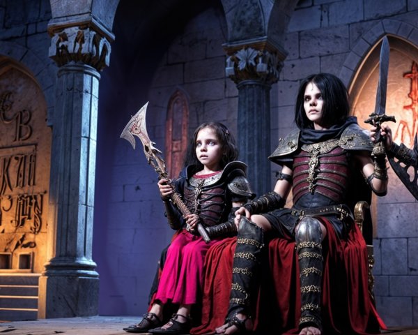 Children in Warrior Costumes in Medieval Chamber