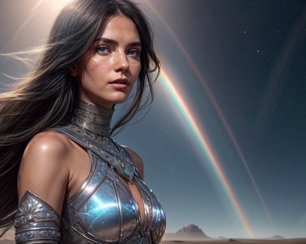 Radiant Warrior in Silver Armor Under Twilight Sky
