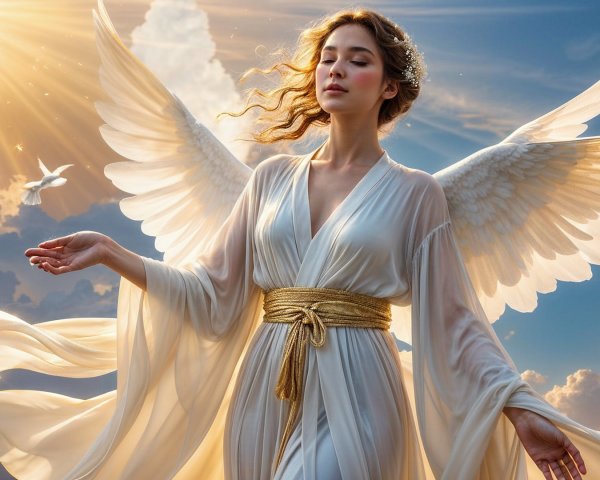 Serene Angelic Figure in Soft Clouds and Sunlight