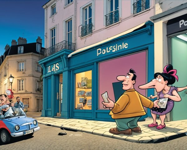Lively Street Scene with Colorful Shopfronts and Cars