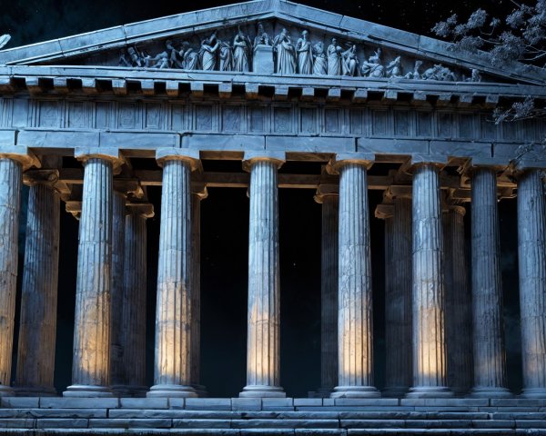 Grand Classical Temple with Fluted Columns and Sculptures