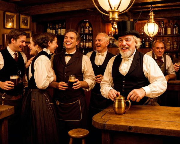 Cheerful Gathering in a Rustic Tavern Setting