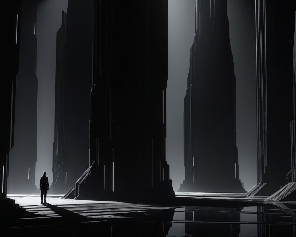 Monolithic Landscape with Reflective Surface and Figure