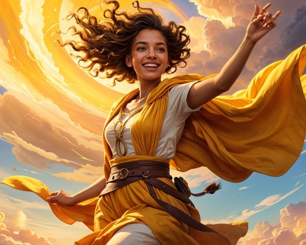 Joyful Dance of a Woman in a Vibrant Landscape