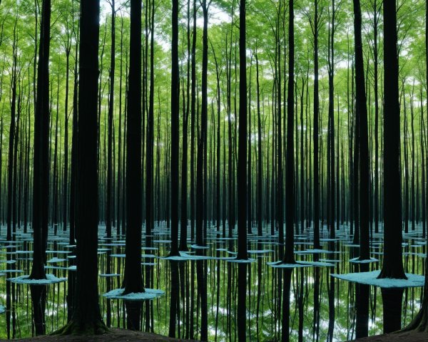 Serene Forest Scene with Reflective Pond and Foliage