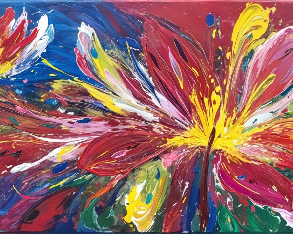 Vibrant Abstract Painting with Large Expressive Flowers