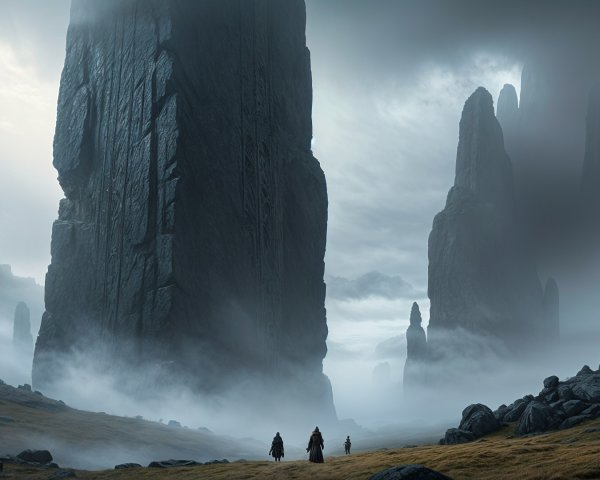 Mysterious Landscape with Stone Monoliths and Figures