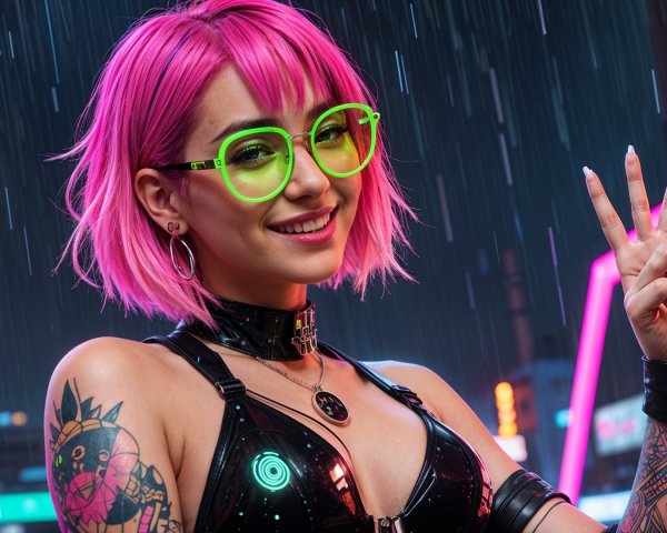 Stylish Character in Neon-Lit Urban Environment