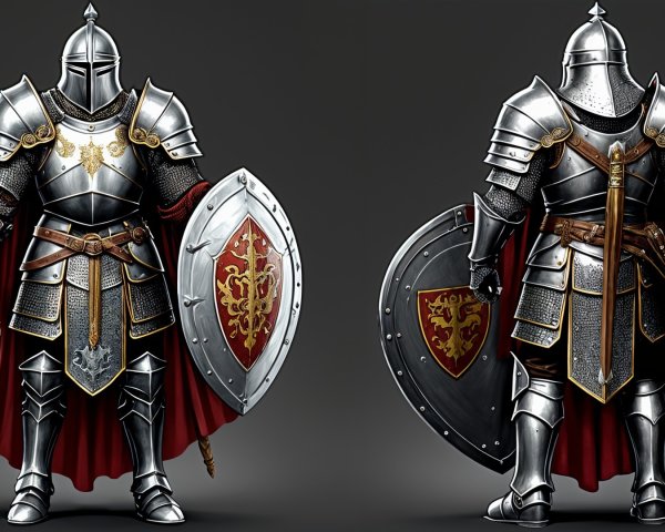 Medieval Knight in Ornate Armor with Sword and Shield